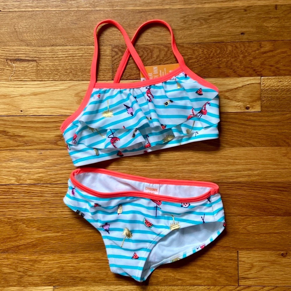 NWT Gymboree Girls 2 Piece Bikini Swimsuit Summer Print Size Small 5-6